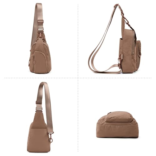 ODODOS Daily Sling Bag with Adjustable Straps Crossbody Chest Bag Lightweight Small Backpack for Casual Outdoor Traveling Hiking, Brown - Image 5