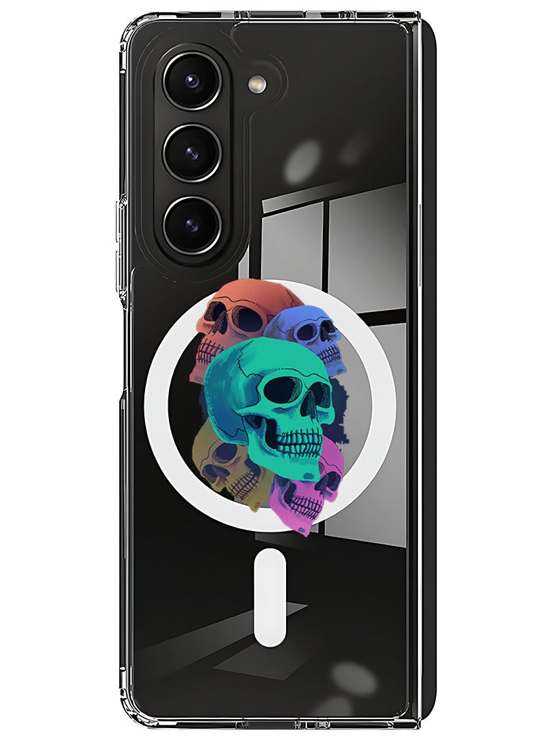 Theodor Magnetic Case for Samsung Galaxy Z Fold 6 Compatible with MagSafe Wireless Charging, Shockproof Phone Bumper Cover Colourful Skull - Image 1