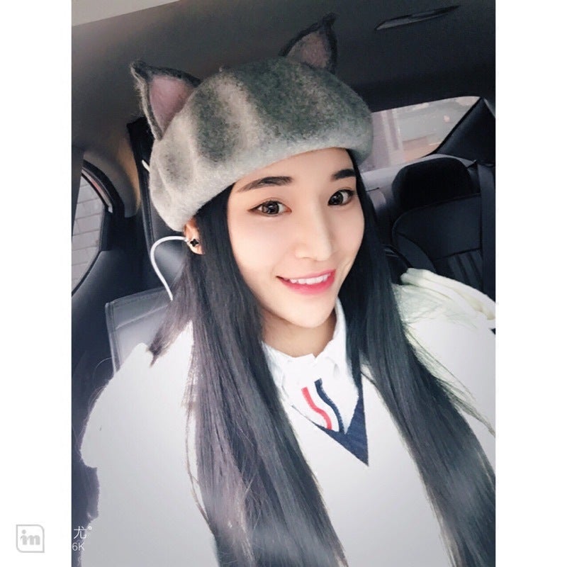 Parent-Child Wool Beret Cat Ears Artist Cap Dark gray