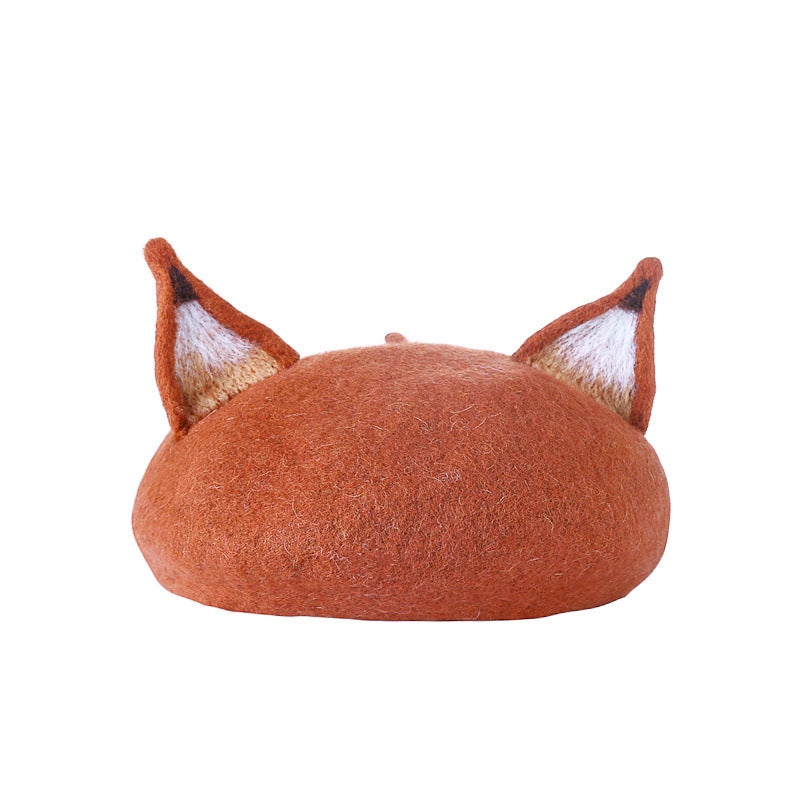 Parent-Child Wool Beret Cat Ears Artist Cap Dark gray
