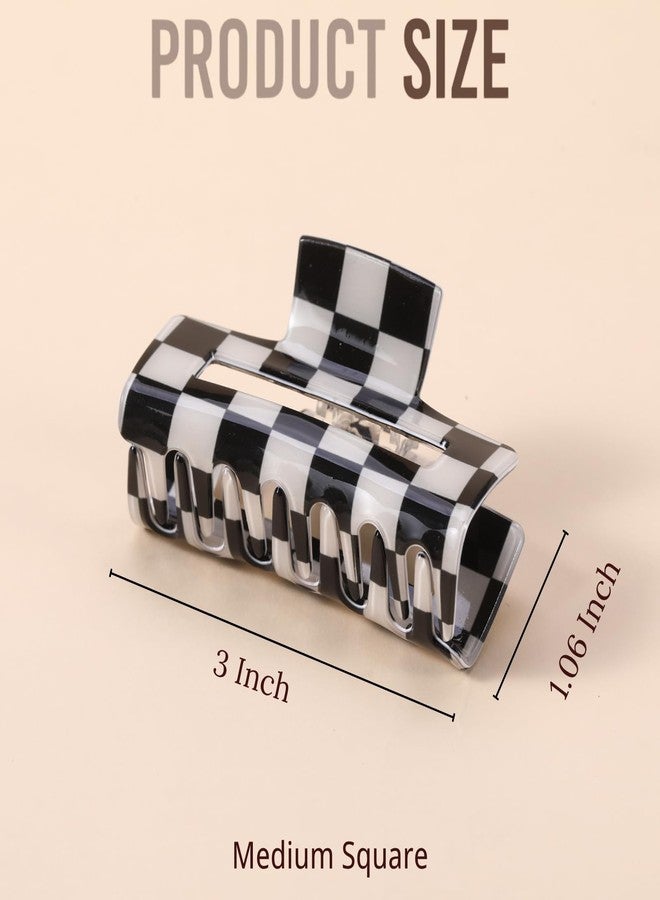 LuSeren 4 Pack 3 Inch colorful Hair Claw Clips for Women, Medium Rectangle Acetate Jaw Clips in Black, Pink,Green, Blue, Stylish Checkered Hair Accessories for Girls - Image 2