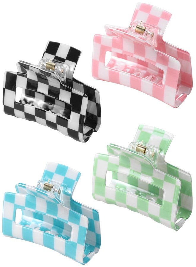 LuSeren 4 Pack 3 Inch colorful Hair Claw Clips for Women, Medium Rectangle Acetate Jaw Clips in Black, Pink,Green, Blue, Stylish Checkered Hair Accessories for Girls - Image 1