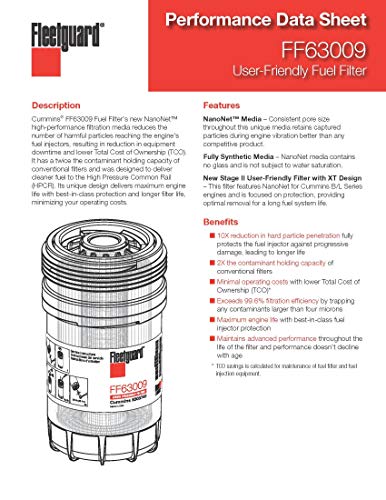 Cummins Fleetguard FF63009 (Cummins 5303743) Fuel Filter w/ NanoNet Hi Performance Filtration for Cummins B/L Series Engine, 2x Contaminant Holding Cap, Best in Class Protection&Longer Fuel System Life - Image 3