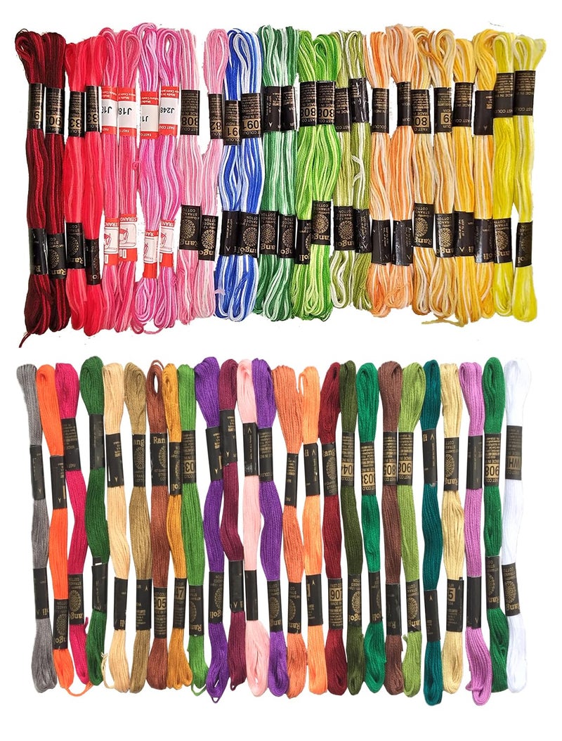 TE TE Ultimate Cross Stich Embroidery Thread Set: Premium Stranded Cotton Threads for Hand Embroidery & Craft. Create Masterpieces With Embroidery Floss Thread Skein Vibrant Colors (2nd & 5th) (Pcs of 50)  - Image 1