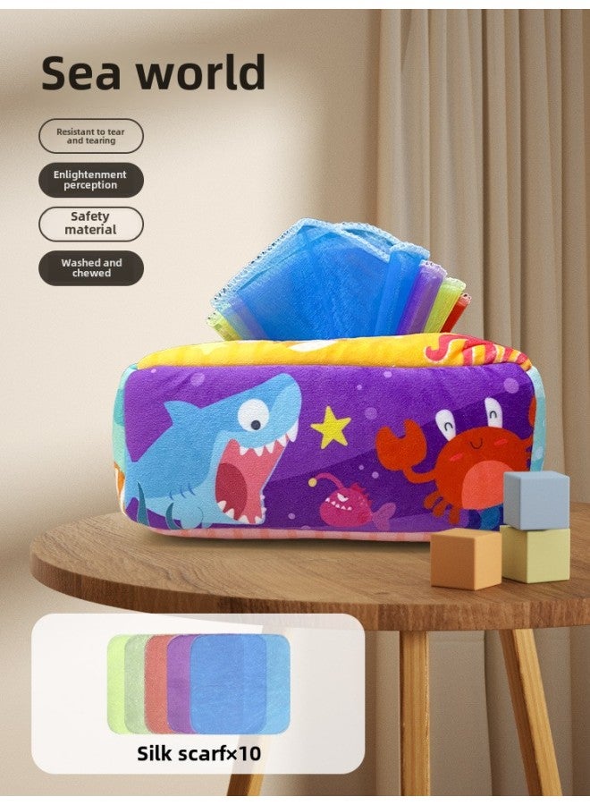 Baby Tissue Toy Tissue Box 0-1 Years Old Baby Early Education Tear-proof Finger Exercise Ringing Paper Biting Toy-Color:Undersea Paradise Tissue Box 】 - Image 1