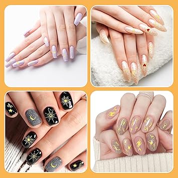 LLOUSSAK 12 Sheets Gold Nail Art Stickers 3D Star Decals SelfAdhesive Moon Heart Flower Design Charms for Manicure Supplies and Decorations - Image 5