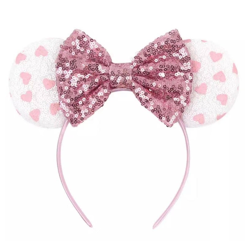 CLGIFT Minnie Mouse Ears Sequin on Both Sides Iridescent Silver Gold Blue Rainbow Sparkle Red Sequin Handmade Valentines Day Pink 1 Count pack of 1 Costume Headband