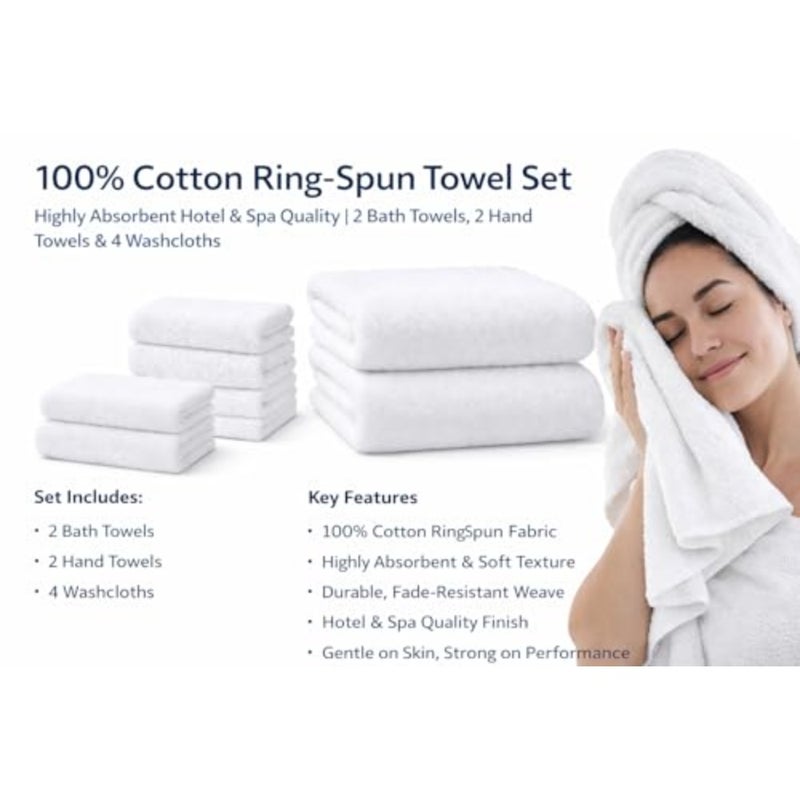 Premium Cotton Bath Towel 8-Piece Set, Brilliant White - Image 3