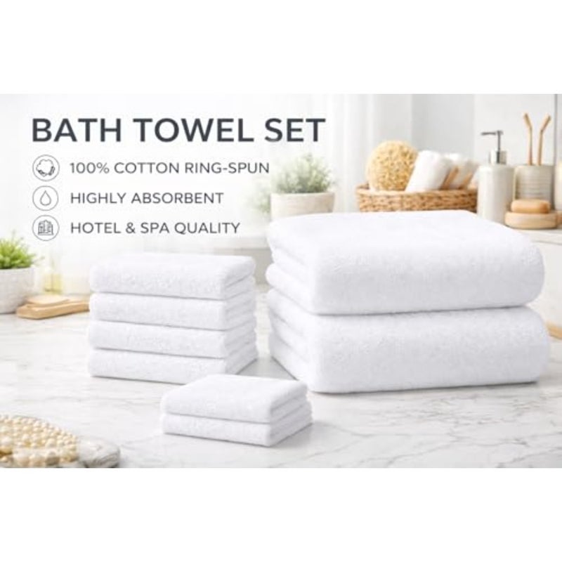 Premium Cotton Bath Towel 8-Piece Set, Brilliant White - Image 5
