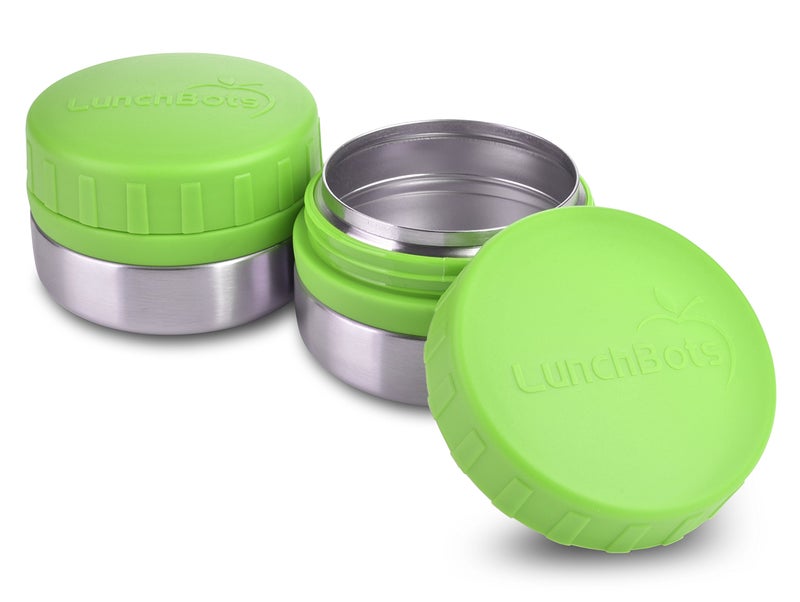 LunchBots Rounds Leak Proof 4 oz. Stainless Snack Container Jar  Set of 2  Green Lids - Image 1