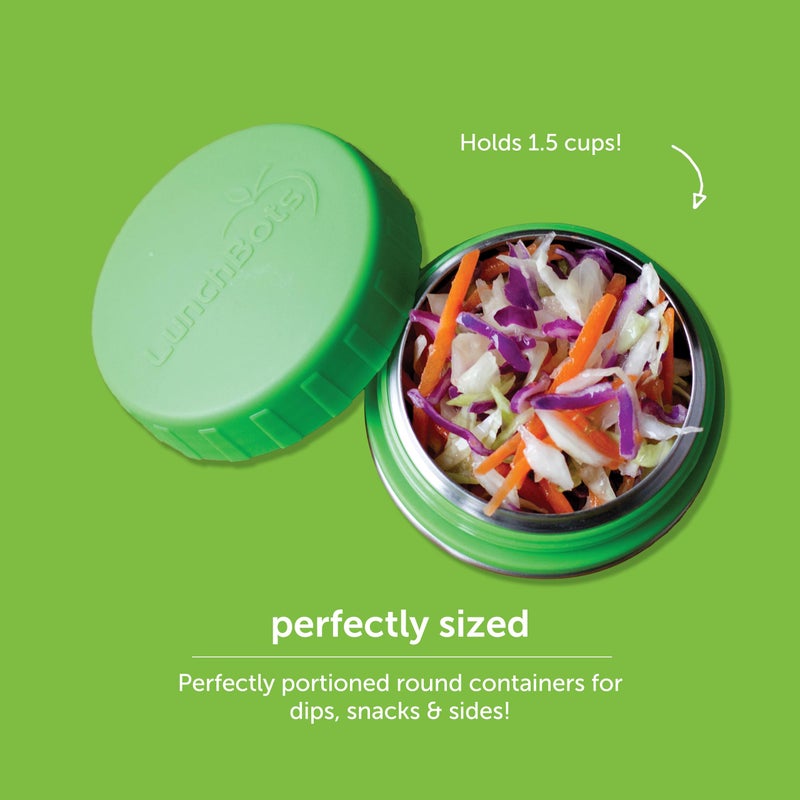 LunchBots Rounds Leak Proof 4 oz. Stainless Snack Container Jar  Set of 2  Green Lids - Image 2