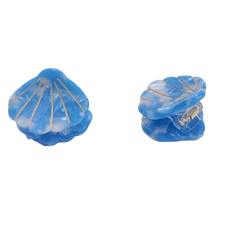 Sea Shell Mini Acrylic Resin Shell Hair Clips 2Pcs Blue Jaw Clamps and Beach Accessories for Women and Girls