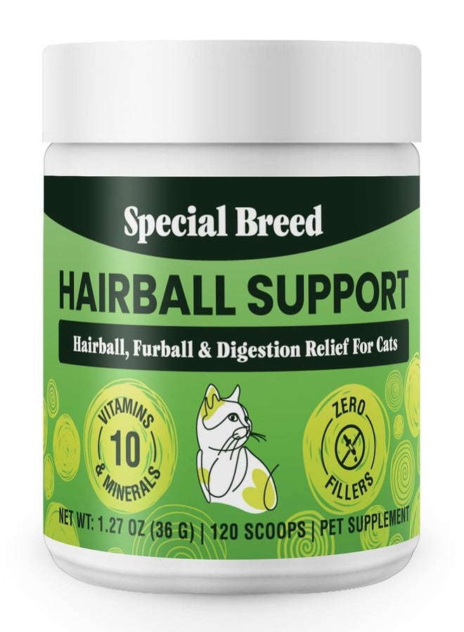 Special Breed Hairball Support for Cats - 10 Super Ingredients for Hairball Relief, Digestive Support & Healthy Skin - No Fillers - Psyllium, Pumpkin, Omega-3s & More - 120 Scoops - Image 1