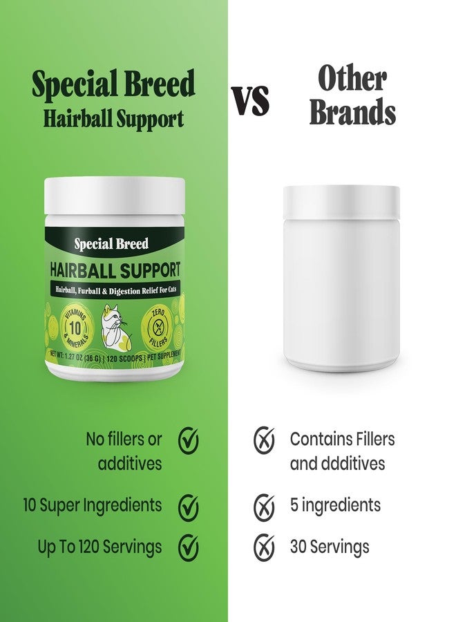 Special Breed Hairball Support for Cats - 10 Super Ingredients for Hairball Relief, Digestive Support & Healthy Skin - No Fillers - Psyllium, Pumpkin, Omega-3s & More - 120 Scoops - Image 4