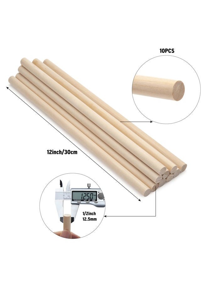 Coowayze Wooden Dowel Rods Wood Dowels, 10PCS 1/2 x 12 Round Wooden Sticks for Crafts, Macrame Dowels, Unfinished Hardwood Sticks for Crafting, Arts and DIYers, Tiered Cake Support and Wedding Ribbon Wands - Image 2