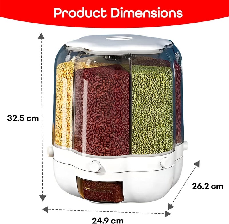 360 Degree Rotating Pulse Dispenser 6 Sections Capacity Up to 10 Kg Cereal Organizer Dry Cereal Condiment Dispenser Button Assembly Drawer Clear Lid for Kitchen - Image 5