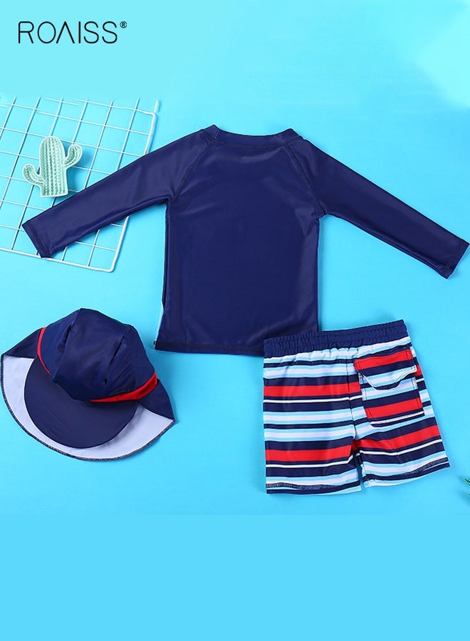 roaiss Boys 3PCS Swimsuit, Quick-drying Swim Set with Shark Top, Drawstring Shorts and Sunscreen Hat, Summer Bathing Suit, Rash Guard Swimsuits for Boys  - Image 2