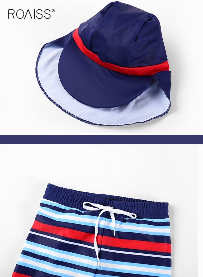 roaiss Boys 3PCS Swimsuit with Hat, Quick-drying Swim Set with Shark Top, Elastic Waist Shorts and Sunhat, Summer Bathing Suit for Boys, Breathable Skin-friendly Rash Guard Swimsuits - Image 4