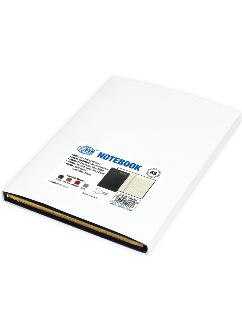 FIS Golden Notebook Bonded Leather, Size A5, Italian Ivory Paper, 70 GSM, 196 Pages, 8 mm Ruled, Hard Cover, Gold Gilded Edges, Colour Black - FSNBHCA5GIVBLBK - Image 5