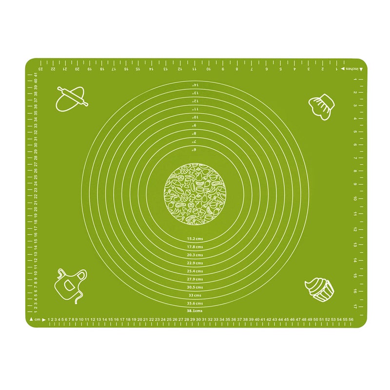 Silicone Baking Mat for Pastry Rolling Dough with Measurements 256 x 177 BPA Free Non stick and Non Slip Green Table Sheet Baking Supplies for Bake Pizza Cake