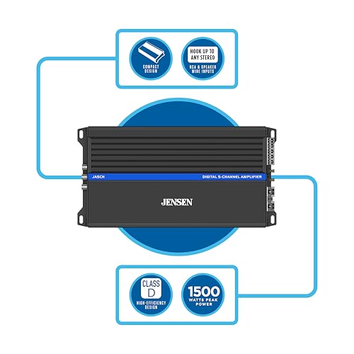 JENSEN JA5CH Class-D 5-Channel Amplifier Car Audio | 1500 Watts Peak Power | Efficient Compact Design | Bridegeable - Image 2