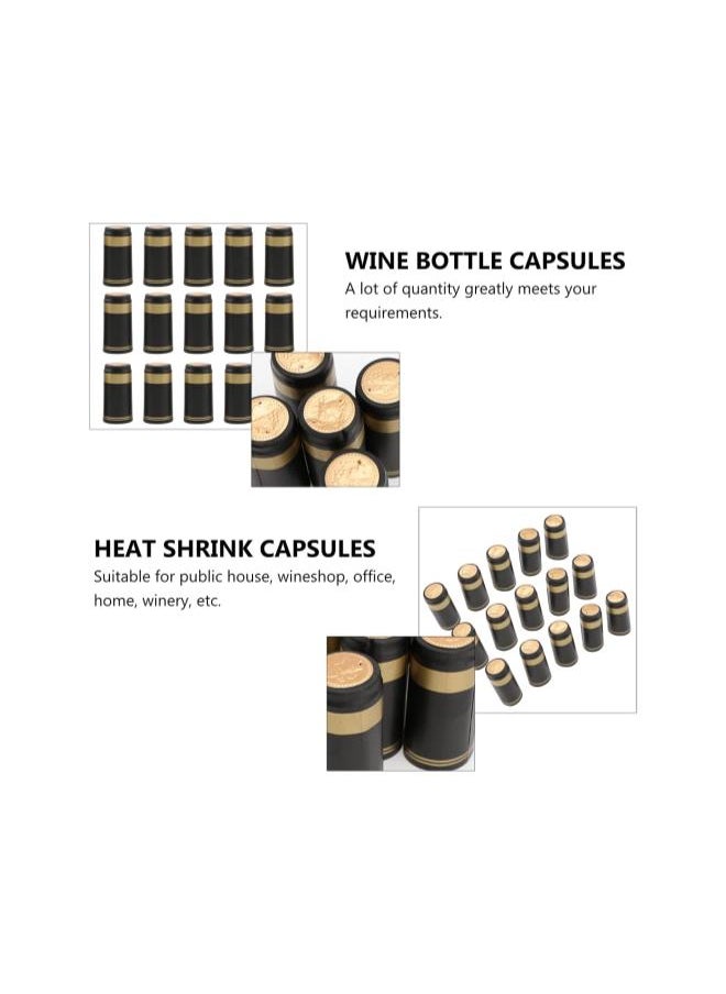 silvercnc - silvercnc Shrink Wrap Sealer 100Pcs PVC Heat Shrink Capsules Wine Bottle Capsules Wine Shrink Wrap Caps Shrink Caps for Wine Wine Cellars and Home (Black Golden Edg) Black Shrink Wrap - Image 1