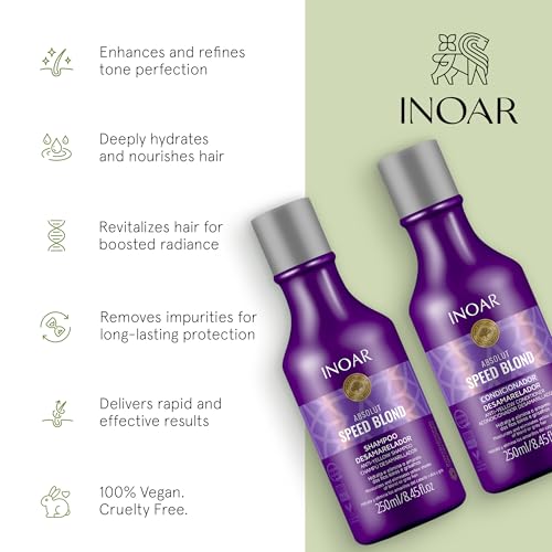 Inoar Absolut Speed Blond Shampoo & Conditioner Kit with Argan Oil for Blonde, Silver & Gray Hair with Tone Neutralization & Hydration, 8.45 fl.oz - Image 3