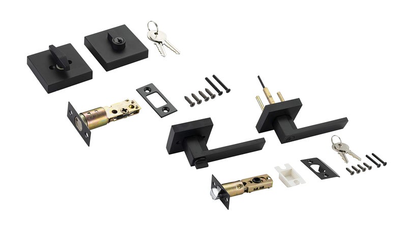 Berlin Modisch Contemporary Square Entry Lever Door Handle and Single Cylinder Deadbolt Locking Lever Handle Set [Front Door or Office] Right & Left Sided Doors Heavy Duty – Iron Black Finish - Image 5