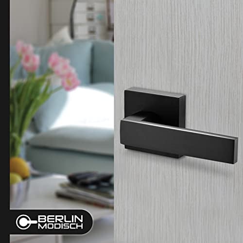 Berlin Modisch Contemporary Square Entry Lever Door Handle and Single Cylinder Deadbolt Locking Lever Handle Set [Front Door or Office] Right & Left Sided Doors Heavy Duty – Iron Black Finish - Image 2