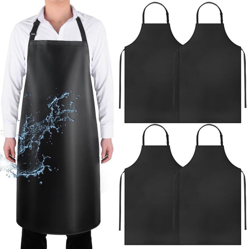 Gotega 4 Pack Waterproof Rubber PVC Apron Adjustable Dishwasher ApronWomen Men Heavy Duty Work Apron for Dishwashing Chemical Lab Butcher Grooming Black - Image 2