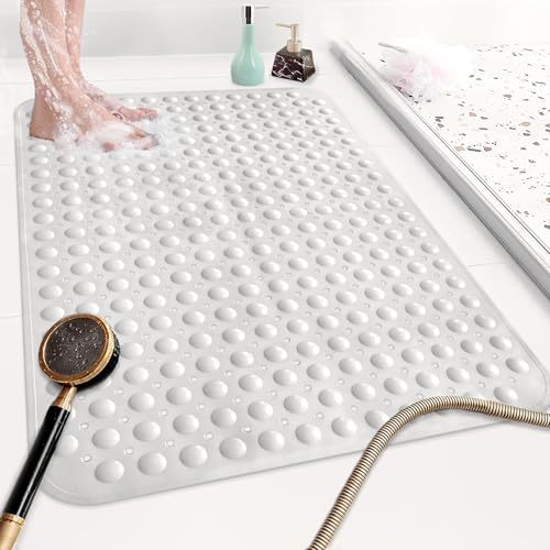 Mofonky Shower Mat Non Slip: 35.4 x 23.6 Inch Extra Large TPE Shower Mats for Inside Shower - Anti Slip Shower Stall Matt with Drain Hole and Suction Cups for Elderly - Image 1