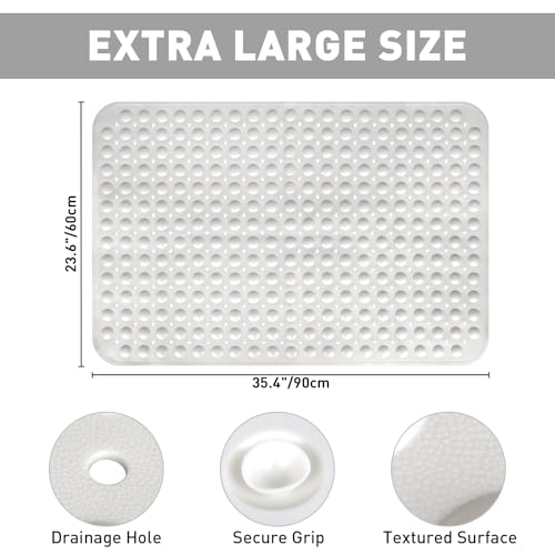 Mofonky Shower Mat Non Slip: 35.4 x 23.6 Inch Extra Large TPE Shower Mats for Inside Shower - Anti Slip Shower Stall Matt with Drain Hole and Suction Cups for Elderly - Image 2