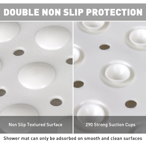 Mofonky Shower Mat Non Slip: 35.4 x 23.6 Inch Extra Large TPE Shower Mats for Inside Shower - Anti Slip Shower Stall Matt with Drain Hole and Suction Cups for Elderly - Image 4