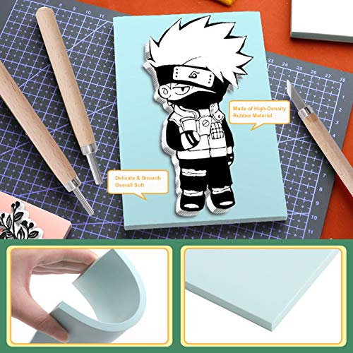 Keadic 24 Pieces Rubber Block Stamps Carving Starter Tool Kit, Comes with Stamp Block, Ink Roller, 6 Carving Tools, Tracing Papers, Pencil & Ink Mixing Tray for Stamp Carving and Printmaking - Image 4