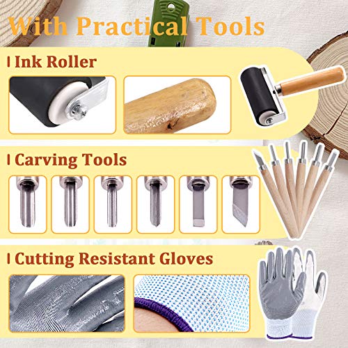 Keadic 24 Pieces Rubber Block Stamps Carving Starter Tool Kit, Comes with Stamp Block, Ink Roller, 6 Carving Tools, Tracing Papers, Pencil & Ink Mixing Tray for Stamp Carving and Printmaking - Image 5