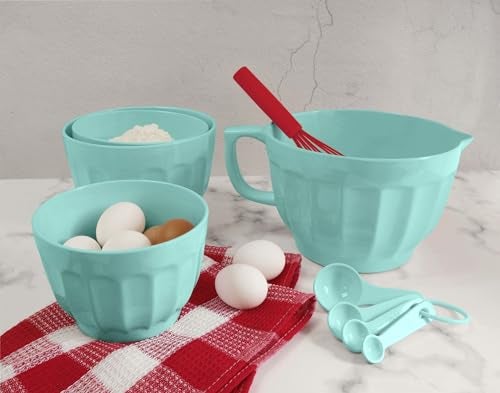 UPware Latte Style Melamine Batter Bowl with Pour Spout, Handle and Non-Slip Base, Grip Handle for Easy Mix and Pour, Home Essentials Cooking and Baking Tools, 4.3 quart, 11.5 x 8.75 Inch, Blue - Image 4