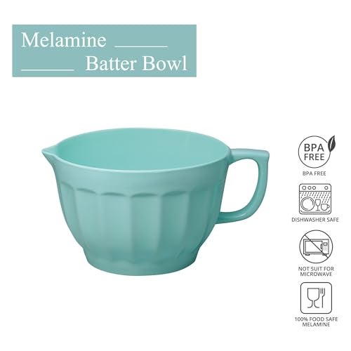 UPware Latte Style Melamine Batter Bowl with Pour Spout, Handle and Non-Slip Base, Grip Handle for Easy Mix and Pour, Home Essentials Cooking and Baking Tools, 4.3 quart, 11.5 x 8.75 Inch, Blue - Image 3
