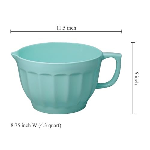 UPware Latte Style Melamine Batter Bowl with Pour Spout, Handle and Non-Slip Base, Grip Handle for Easy Mix and Pour, Home Essentials Cooking and Baking Tools, 4.3 quart, 11.5 x 8.75 Inch, Blue - Image 2