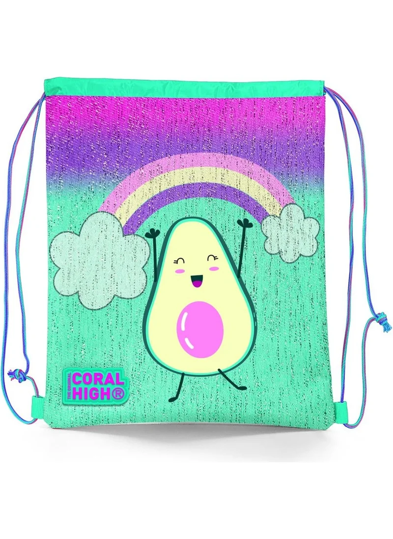 كورال هاي Kids Pink Water Green Avocado Patterned Drawstring Backpack 22695