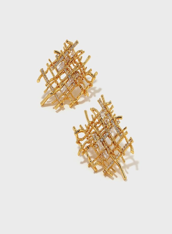ACC PLANET Gold Braided Stud Earrings for Women, 18K Gold Plated Chunky Earrings, Unique Design Cubic Zirconia Braided Earrings Gifts, Statement Studs Hypoallergenic Fashion Jewelry - Image 3