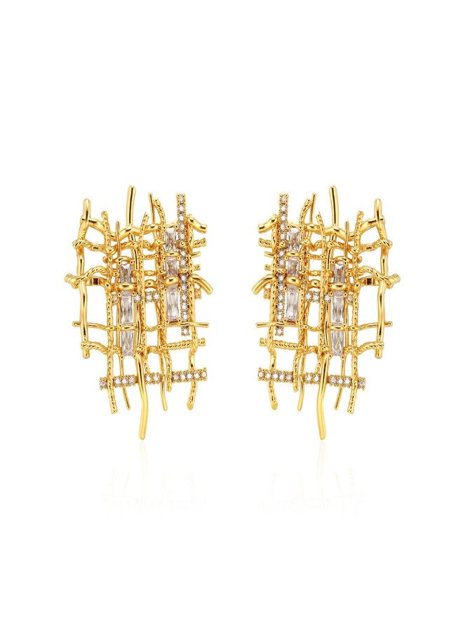 ACC PLANET Gold Braided Stud Earrings for Women, 18K Gold Plated Chunky Earrings, Unique Design Cubic Zirconia Braided Earrings Gifts, Statement Studs Hypoallergenic Fashion Jewelry - Image 1