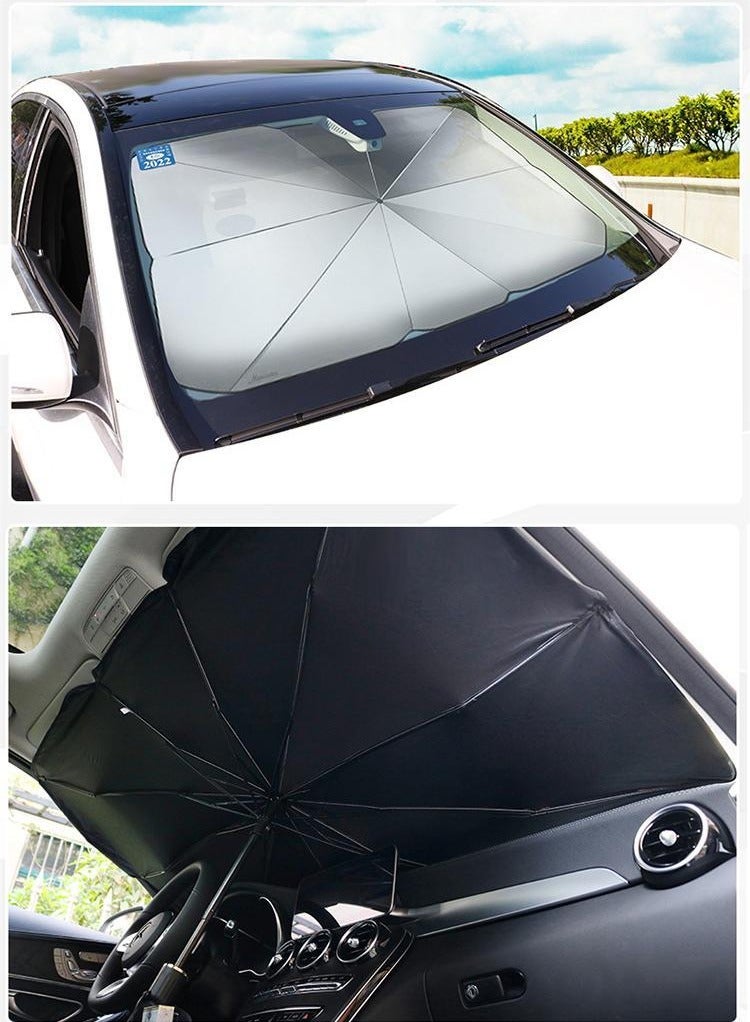 Generic A protective umbrella to prevent the car from being exposed to intense sunlight when parked in hot weather, which can cause high temperatures inside the car and aging of the interior. Front windshield heat insulation umbrella. - Image 1