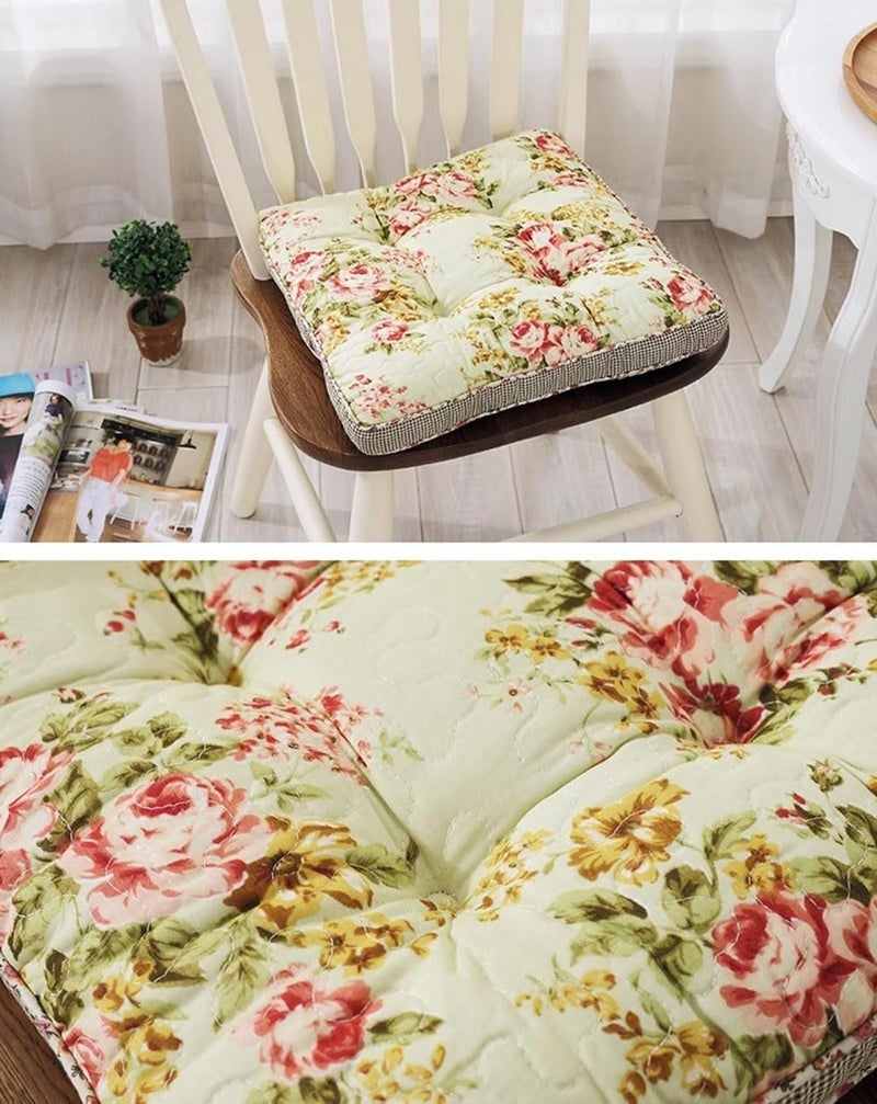 Huierxun Boho Cotton Quilted Chair Cushion for Dining Chairs Non Slip Soft Comfortable Chair Pads with Ties Patchwork Printed Seat Cushion for Kitchen Chairs Office Chairs (Pattern F,16"x16") - Image 2