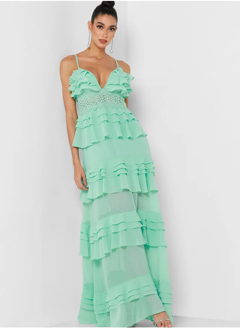 True Decadence Plunge Neck Ruffle Detail Dress