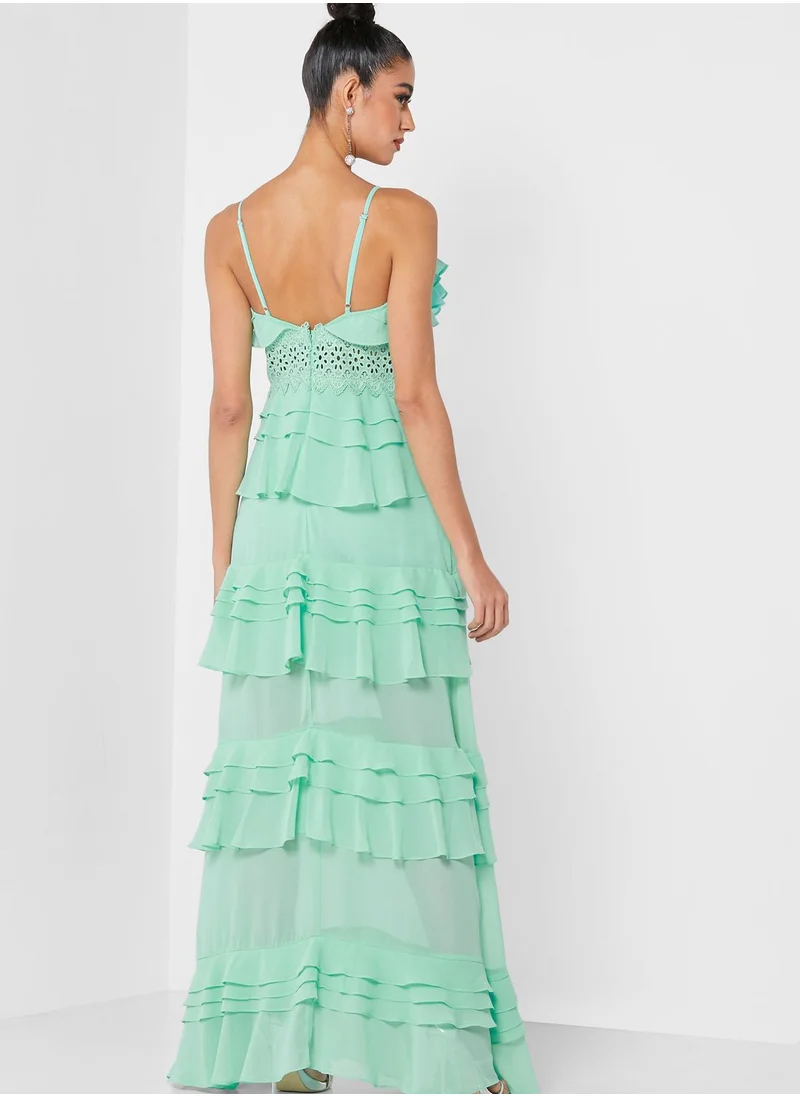 True Decadence Plunge Neck Ruffle Detail Dress