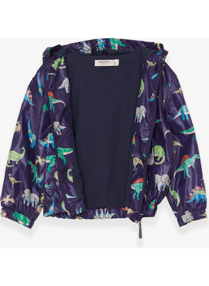 Breeze - Boy Raincoat Colorful Dinosaur Patterned 1-5 Years, Navy Blue - Image 1