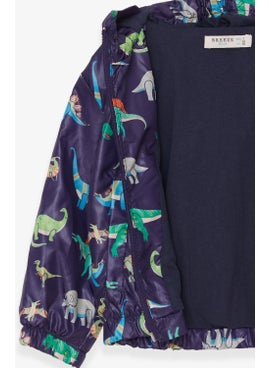 Breeze Boy Raincoat Colorful Dinosaur Patterned 1-5 Years, Navy Blue  - Image 4