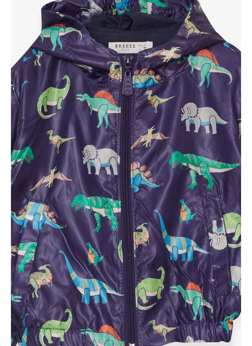 Breeze - Boy Raincoat Colorful Dinosaur Patterned 1-5 Years, Navy Blue - Image 1