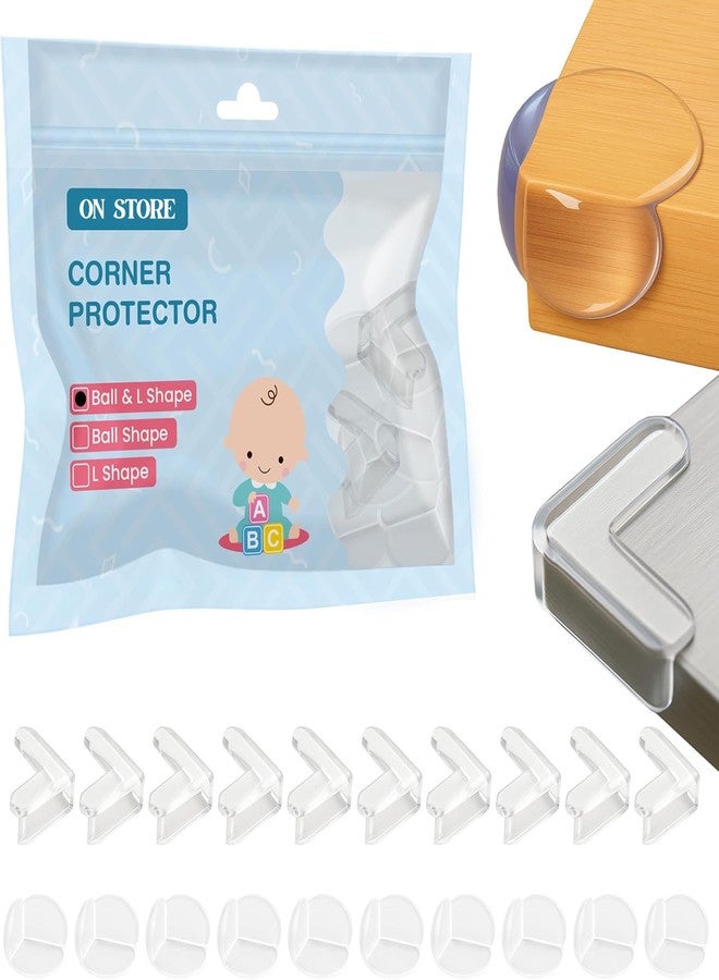 ON STORE Corner Protector for Baby, Furniture Corner Guards & Edge Safety Bumpers - Baby Proof Table Corner Cushion - Clear & Transparent Silicone Protectors for Child Safety (L-Shape & Round, Pack of 20) - Image 1