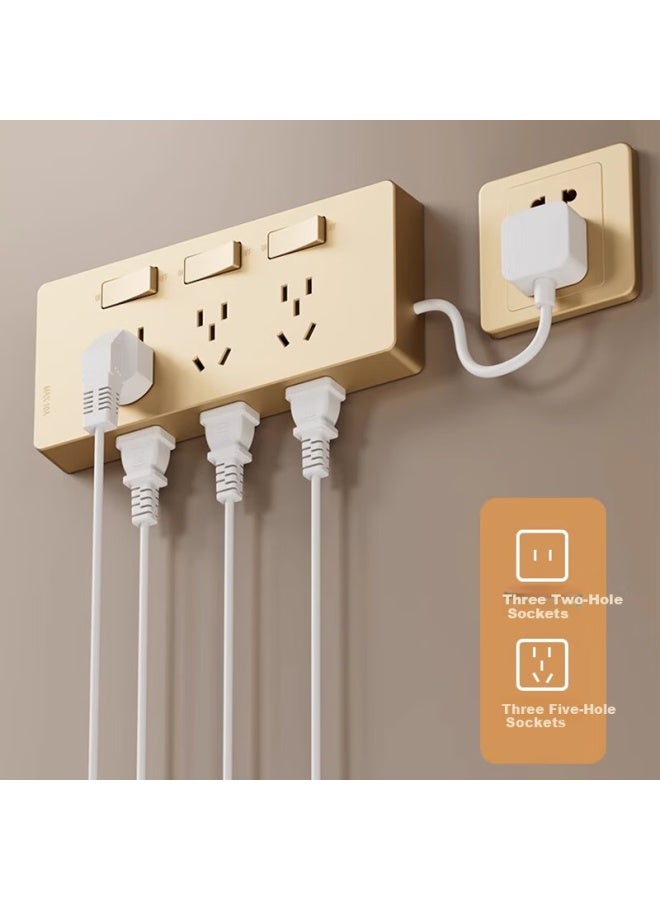 Oaks Aux Aux Extension Socket With Power Cord Multi-function Bedroom Wall Expansion Conversion Socket Kitchen Plug-in Power Strip Plug Board 10a+16a Left Wiring Gold - Image 2